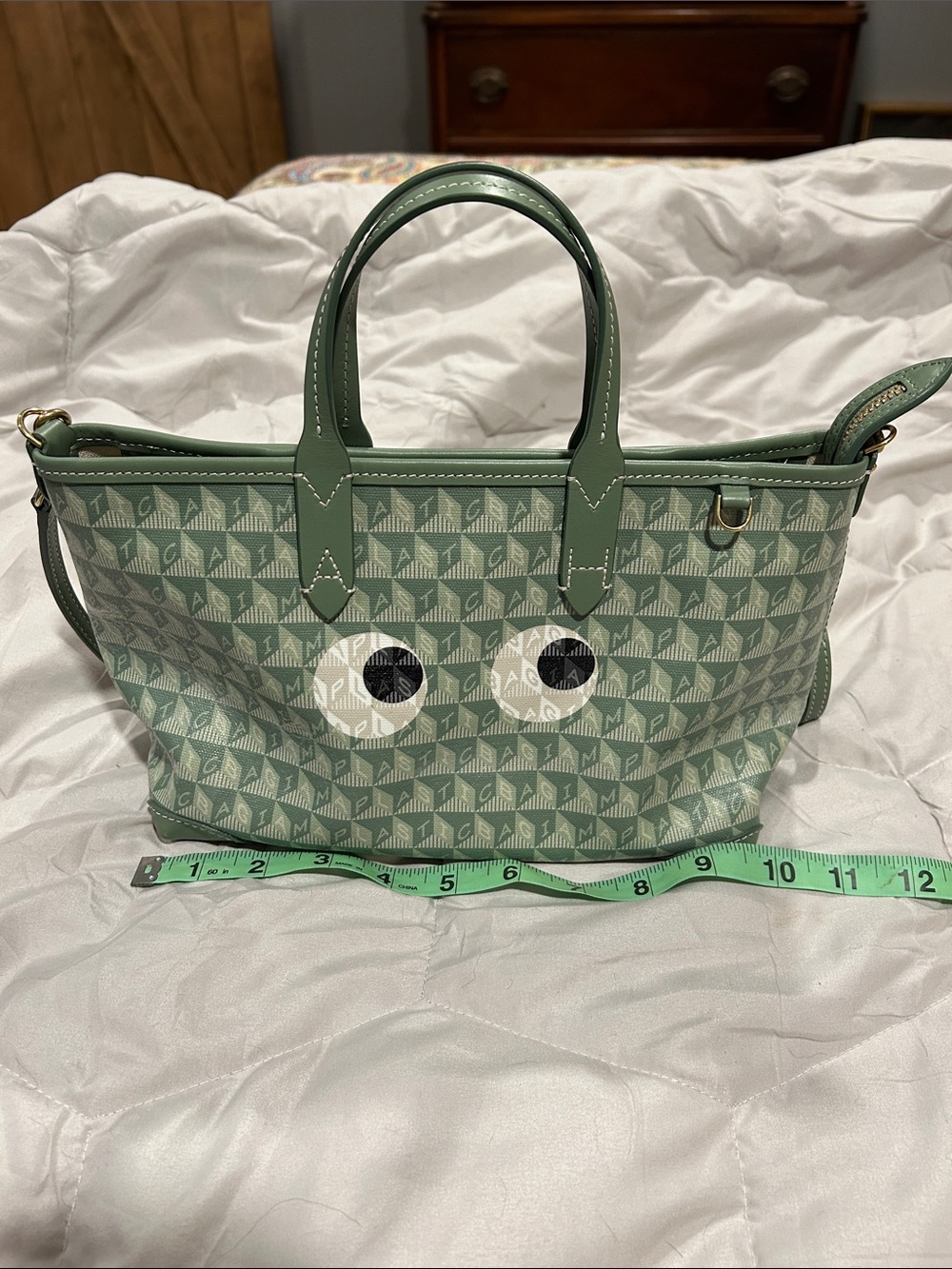 Anya Hindmarch Green Patterned mini Tote Bag with Eye Detail